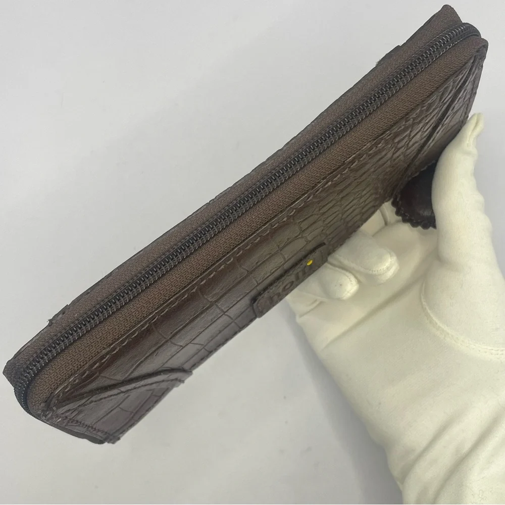 Y2K Holii Brown Embossed Leather Wallet With Antiqued Gold Hardware